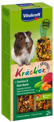 VITAKRAFT Knaagdierensnack Cavia Kracker 2‑in‑1 3x gebakken op houten stokje, bevordert snijtandslijtage, extra mineralen en vitaminen - Groente - 2 stuks