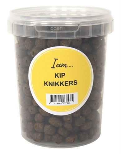 I AM Hondensnacks KIP KNIKKERS Mini knikkerformaat, hoog vleesgehalte & hersluitbaar emmertje - Naturel - 520 ml