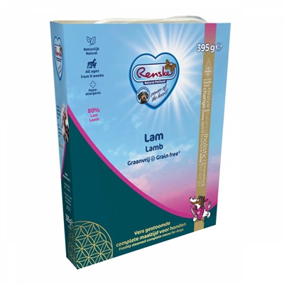 RENSKE Natvoer Hond Vers Lam Graanvrij 80% vers gestoomd - Compleet glutenvrij recept - 10x395g