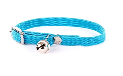 MARTIN Kattenhalsband Elastisch Nylon met belletje, veilig uitrekbaar - Turquoise - 30x1 cm