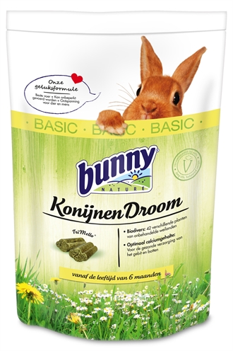 BUNNY NATURE Konijnendroom Basic Compleet konijnenvoer Long‑Life receptuur, 3‑vezel‑mix, optimale vezel‑zetmeelverhouding - 1,5 kg