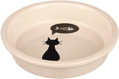 TRIXIE Voerbak Keramiek Silhouet vaatwasbestendig met kat-print (visgraat) - Wit - 250 ml/Ø13 cm