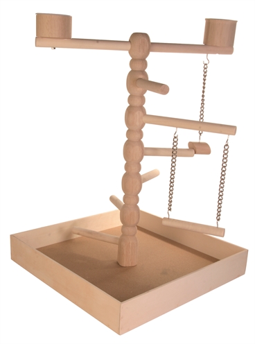 TRIXIE Speelplaats Hout Playpoint Zit- en Speelplaats met Schommels & Klimtrap - Naturel - 41x41x55 cm