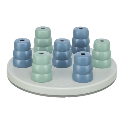 TRIXIE Dog Activity Mini Solitaire Hondenspel - 7 opneembare kegels | Trainingsboekje - Grijs/Blauw/Saliegroen - 20x20x6 cm