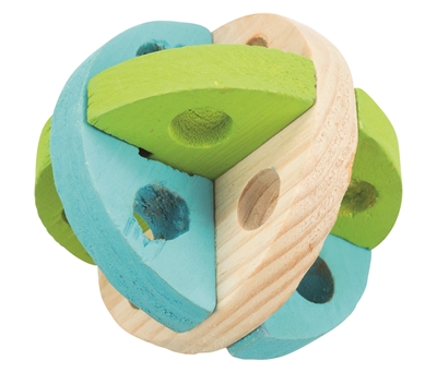 TRIXIE Speel- en snackbal Hout Snackvulbaar, 100% natuurlijk, gebitvriendelijk - Blauw/Groen/Rood/Geel - 8 cm