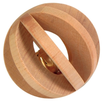TRIXIE Bal Hout met Bel Speelbal voorkomt verveling en onderhoudt gebit - beige - 6 cm
