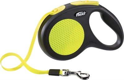 FLEXI Rolllijn New Classic Neon Tape Dubbele rem en duurzaam oprolmechanisme - Zwart/Geel - 5 m, tot 25 kg