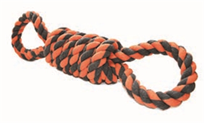 HAPPY PET Kauwspeelgoed NUTS FOR KNOTS EXTREME Spoel 8-vorm Tugger Stevige kauwers | Mondverzorgend | Duurzaam - Grijs/Oranje - 55 cm