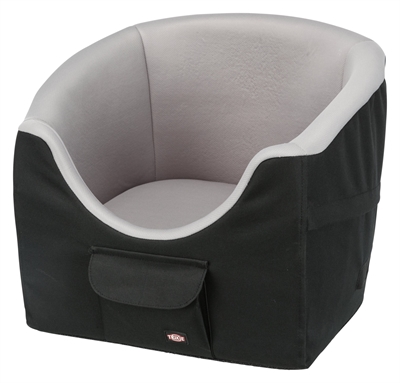 TRIXIE Hondenautostoel Autozitje Zitverhoging, gordeluitsparing & korthouder - Zwart/Grijs - 45x42x39 cm (tot 8 kg)