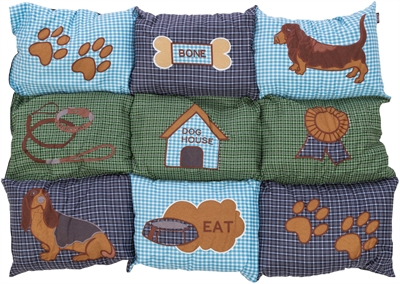 TRIXIE Hondenkussen Patchwork Dikke polyestervliesvulling, slipvaste onderkant, geschikt voor koude/harde vloeren - Blauw/Groen - 80x55 cm