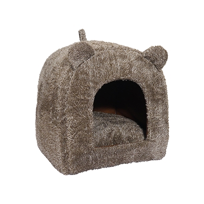 40 WINKS Kattenmand Iglo Rosewood Teddy zacht pluche, vormend kussen en anti-slip - Bruin - 38x38x40 cm