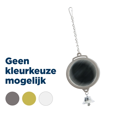 ZOLUX Spiegel rond met bel Assorti – plastic speeltje, bevestiging met ijzeren ketting - olijfgroen/grijs/wit - 5,5x1x16,5 cm