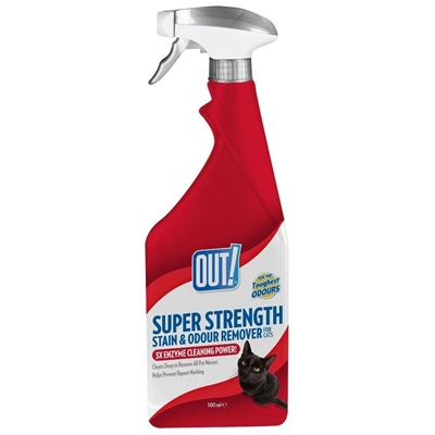 OUT! Vlek- & Geurverwijderaar SUPER STRENGHT - Neutraliseert geuren snel, effectief tegen oude en nieuwe vlekken, voor textiel & vloeren - 500 ml