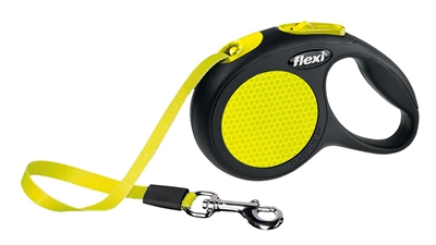 FLEXI Rolijn New Classic Neon Tape - Dubbele remtechniek, duurzaam, tot 50 kg - Zwart/Geel - L 5 mtr