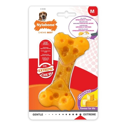 NYLABONE Kauwspeeltje Dura Chew Cheese Bone Duurzaam voor harde kauwers, kaassmaak, vulbaar midden - Tot 16 kg