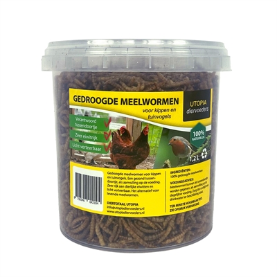 UTOPIA Gedroogde meelwormen 100% gedroogd, 52,7% eiwit, licht verteerbaar - Naturel - 1,2 LTR