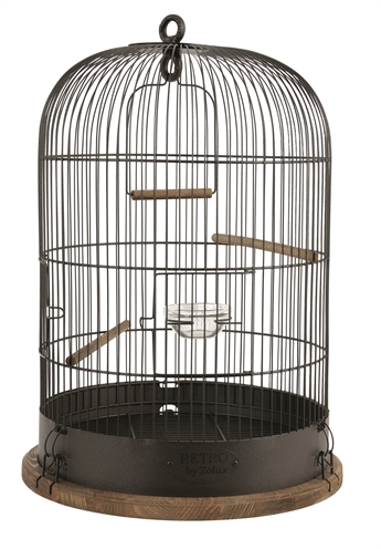 ZOLUX Vogelkooi Retro Lisette - Industrieel design, houten plaat & zitstokken met schommel - Donker metaal - 38x38x55 cm