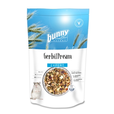 BUNNY NATURE Gerbildroom Expert Gerbilvoer - Met gedroogde meelwormen & krekels, Natuurlijk recept, Onbeperkt voeren - 500 g