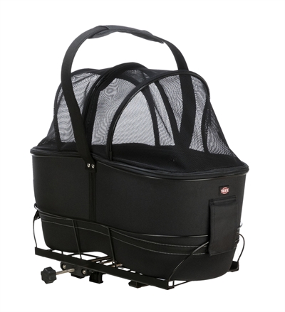 TRIXIE Fietsmand Bagagedrager Breed Metalen frame, gaas-afdekking en korthouder, uitneembare pluche bodem - Zwart - 60x29x49 cm (tot 8 kg)