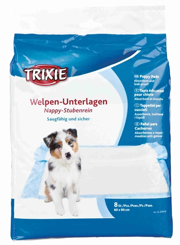 TRIXIE Zindelijkheidsmat Puppypads Nappy natuurlijke celstof sterk absorberend anti-doorlek rand - Wit - 90x60 cm (8 st)