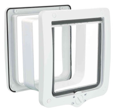 TRIXIE 4-weg kattenluik XL inclusief tunnelstuk - 4 richtingen, magneetsluiting, transparante klep - Wit - 24x28 cm