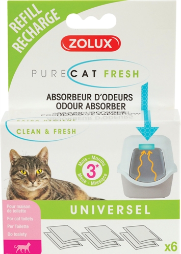 ZOLUX Kattenbakfilter Clean & Fresh Universeel | Actieve kool, neutraliseert geurtjes, past op meeste kattenbakken - 6 st