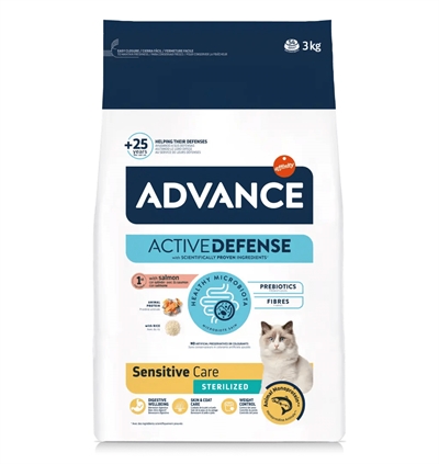 ADVANCE Kattenvoer Sterilized Sensitive Salmon - Voor gesteriliseerde gevoelige katten, licht verteerbare zalm, ondersteunt gezond gewicht - 3 kg
