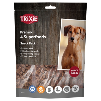 TRIXIE Premio Superfoods beloningssnoepjes Kip/Eend/Rund/Lam 87% vlees, glutenvrij, met superfoods - 4x100 g