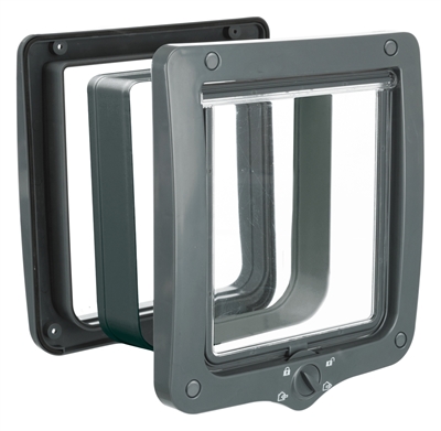 TRIXIE Kattenluik 4-weg XL met tunnel - 4-standen sluiting, geluidsarme transparante klep, TPR-afdichting - Grijs - 24x28 cm