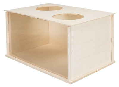 TRIXIE Graafbak voor konijnen Hout/Plexi met zichtvenster, 2 ingangen, houdt zand binnenboord - Naturel - 58×38×30 cm