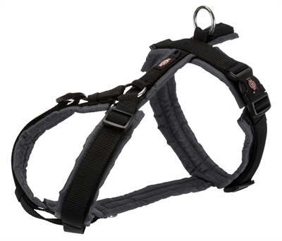 TRIXIE Hondentuig Premium Trekking Zacht gevoerd, traploos verstelbaar, extra buikring - Zwart/Grijs - 44-53 x 2 cm