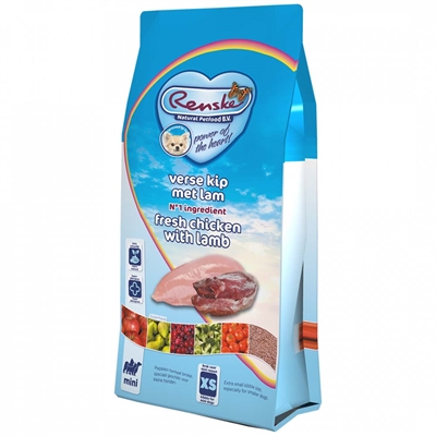 RENSKE Hondenbrokken Adult Mini Verse Kip/Lam 26% verse kip, 59% dierlijke ingrediënten, zeer kleine brokjes 7,4x4 mm - Naturel - 2 kg