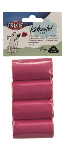 TRIXIE Hondenpoepzakjes Rozengeur Past in alle dispensers - Roze - 4x20 st