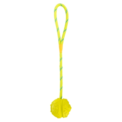 TRIXIE Hondenspeelbal Bal aan touw Natuurrubber Drijvend Handvat voor ver gooien - Limegroen - 7 cm
