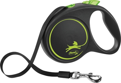 FLEXI Rollijn Black Design Tape Platte band, Blokkeerfunctie, 5 m - Zwart met groen - M / tot 25 kg