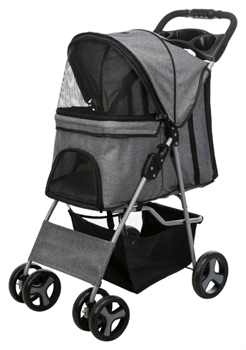 TRIXIE Hondenbuggy Inklapbaar Eénhandig bediend, 4-wiel stabiliteit & parkeerremmen - Grijs - 47x80x100 cm, tot 11 kg