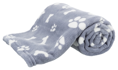TRIXIE Hondendeken Kenny Fleece zacht wasbaar 60°C (mijtvrij) - Blauw met botjes - 100x75 cm