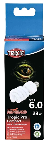 TRIXIE Terrariumlamp Reptiland Tropic Pro Compact 6.0 UV-B - Vol spectrum (UVB+UVA), stimuleert vitamine D3 en activiteit - Wit - 23W 6x6x15,2 cm