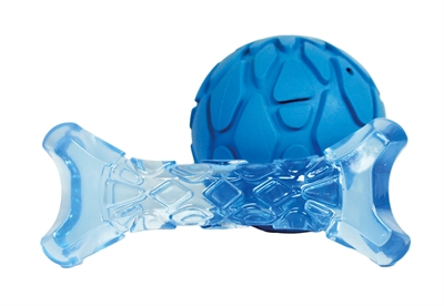 FOFOS Puppy kauwspeelset Bot & Bal - Speciale structuur verzacht wisselen en onderhoudt gebit - Blauw - 11x4,5x2 / 7x7x7 cm