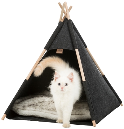 TRIXIE Kattenmand Tipi TIPI VILT - Vilt, langharig pluche kussen, slipvaste onderkant - Antraciet - 55x55x65 cm