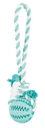 TRIXIE DENTA FUN NATUURRUBBER BAL MET MUNTSMAAK AAN TOUW