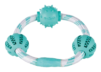 TRIXIE DENTA FUN KOORDRING MET NATUURRUBBER BALLEN MET MUNTSMAAK