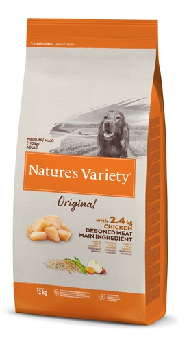 NATURES VARIETY Droogvoer ORIGINAL ADULT MEDIUM/MAXI CHICKEN Ontbeend kip, natuurlijke ingrediënten - 12 kg