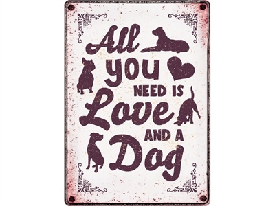 PLENTY GIFTS WAAKBORD BLIK ALL YOU NEED IS LOVE AND A DOG