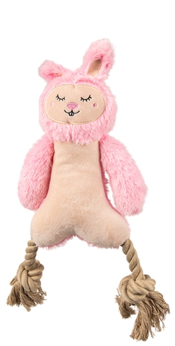 FOFOS Hondenknuffel Konijn met flosbenen Pluche speelknuffel - Touwbenen voor kauwen en gebitsverzorging - 34x20x3,5 cm