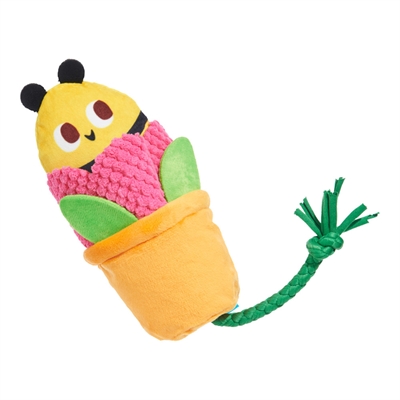 BARK Pollen Nate bij in bloempot pluche piepend met flostouw 32x15x8 cm
