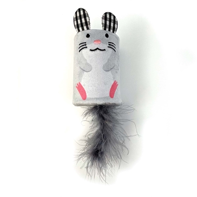 Happy Pet Tabby Patch speelmuis met ratel en veer 18x7x7 cm