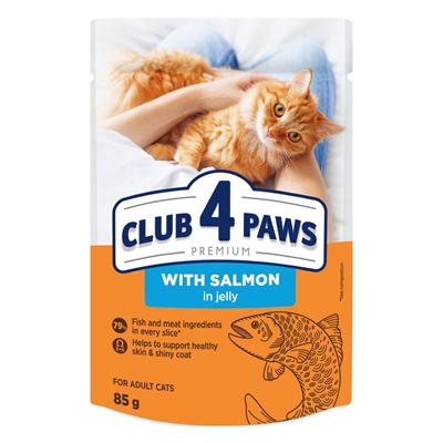 CLUB 4 PAWS PREMIUM ADULT POUCH ZALM IN GELEI