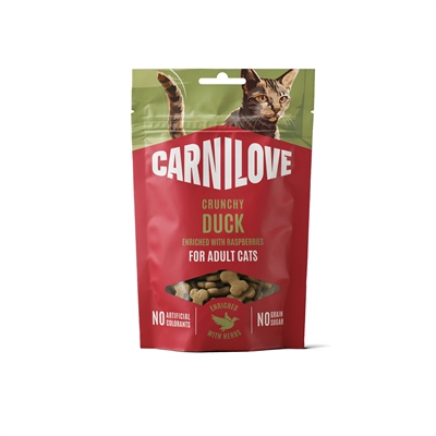 CARNILOVE Kattensnack Crunchy Snack Duck/Raspberries Graanvrij, eend & pompoen - 50 g