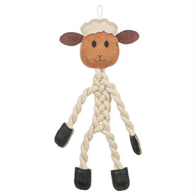 TRIXIE Schaf-Kauseil aus Leder und Seil - Zerr- und Apportierspiel - Braun - 42 cm